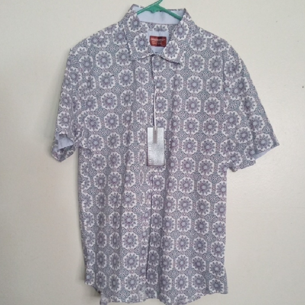 Men's Floral Pattern Button Down Shirt - Black and White